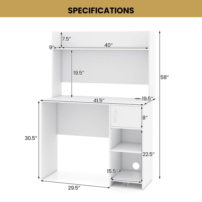 Giantex White Desk with Hutch Small Computer Desk