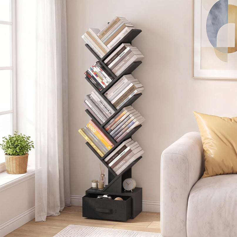 GIANTEX 9-Tier Tree Bookshelf with Drawer for Home Office