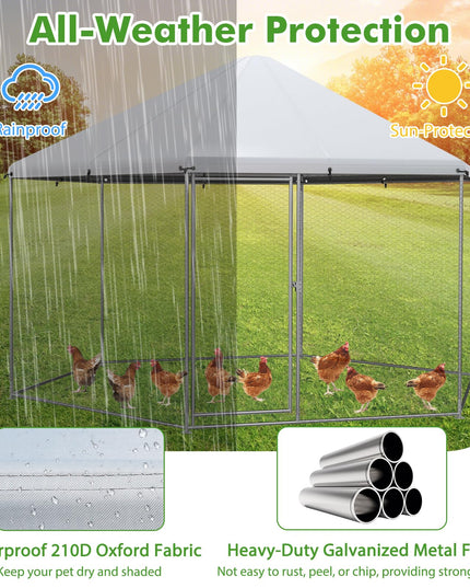 Giantex Large Metal Chicken Run - 13ft Hexagon Walk-in Chicken Coop