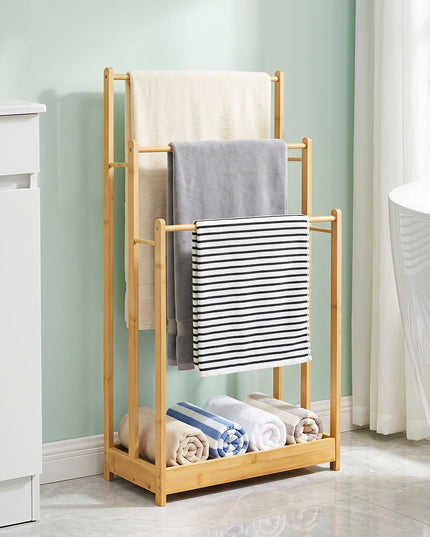 Giantex 3 Tier Free Standing Bamboo Towel Rack with Storage Shelf
