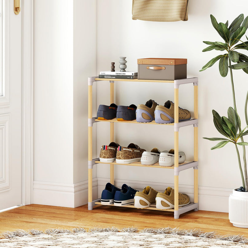 Meuble à Chaussures Empilable à 4 Niveaux Giantex avec Étagères Ouvertes à Lattes