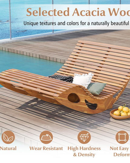 Giantex Extra-Large Dual Outdoor Rocking Chair, Acacia Wood Patio Lounge Chair with Ergonomic Curved & Slatted Seat