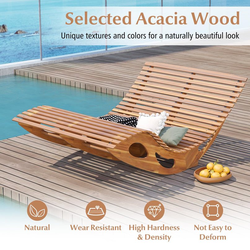 Giantex Extra-Large Dual Outdoor Rocking Chair, Acacia Wood Patio Lounge Chair with Ergonomic Curved & Slatted Seat
