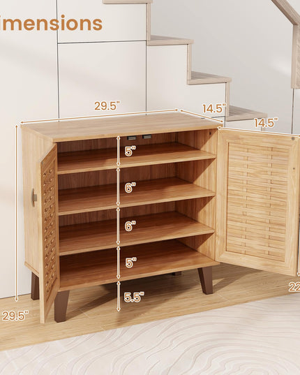 Giantex Shoe Cabinet with Doors, 4-Tier Farmhouse Shoe Storage Cabinet with 3 Adjustable Shelves
