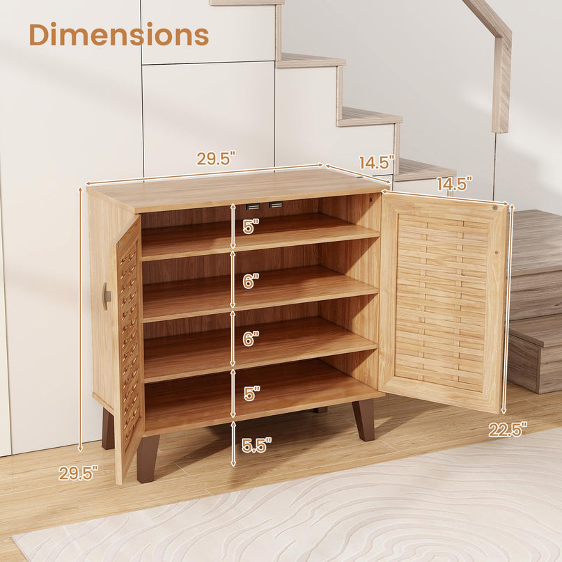 Giantex Shoe Cabinet with Doors, 4-Tier Farmhouse Shoe Storage Cabinet with 3 Adjustable Shelves