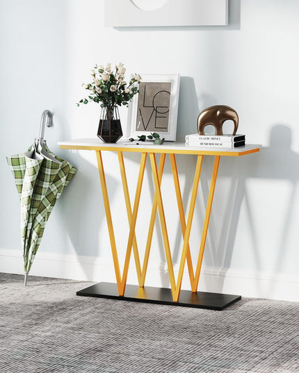 Console étroite dorée Giantex 100 cm avec plateau aspect marbre et base en métal robuste