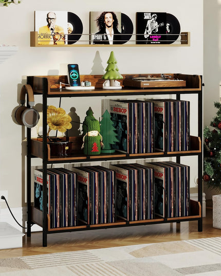 Giantex 41 Inch 3-Tier Record Player Stand with Vinyl Storage for Living Room