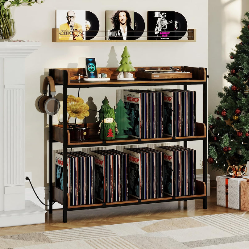 Giantex 41 Inch 3-Tier Record Player Stand with Vinyl Storage for Living Room