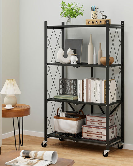 Giantex 4-Tier Foldable Storage Shelf, Collapsible Shelving Unit Display with Lockable Wheels