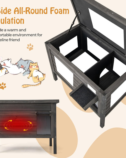 Giantex Outdoor Cat House - Weatherproof Feral Cat Shelter with All-Round Foam Insulated