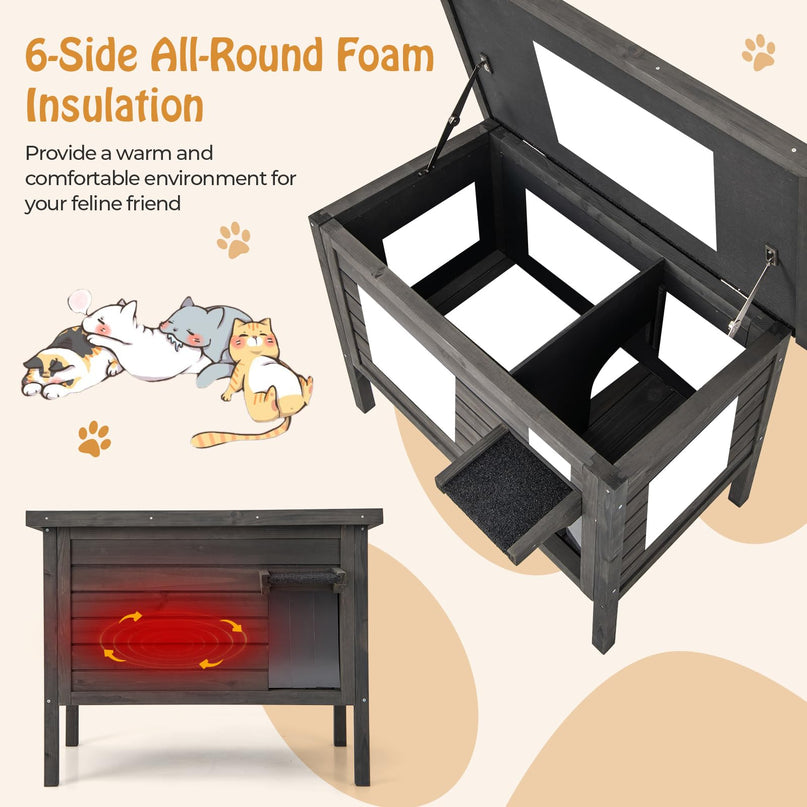 Giantex Outdoor Cat House - Weatherproof Feral Cat Shelter with All-Round Foam Insulated