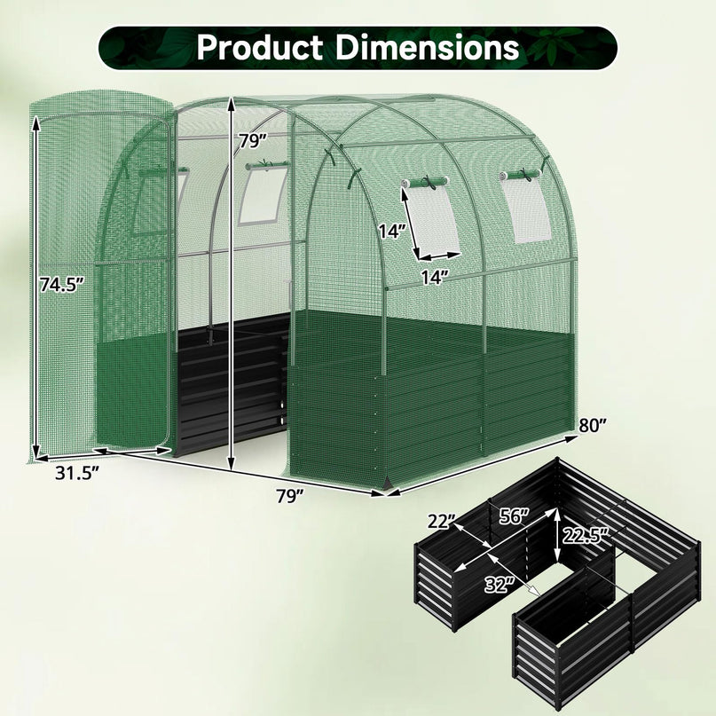 6.5 x 6.5 Ft Walk-in Greenhouse with Raised Garden Bed