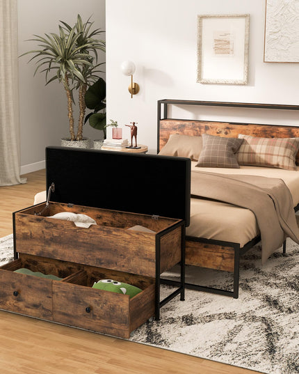 Giantex Storage Bench with Flip Top Storage Chest, 2 Rolling Drawers (Rustic Brown)