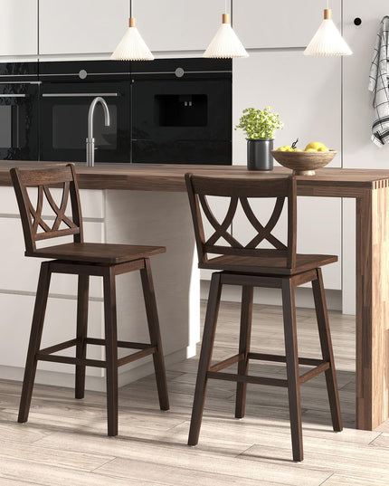 Giantex 29" Bar Stools Set of 2/4, Swivel Wooden Bar Chairs with Rubber Wood Frame, for Kitchen Island, Restaurant & Pub, Dark Grey