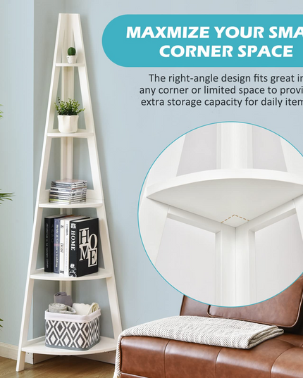 5-Tier Corner Bookcase Ladder Bookshelf Plant Stand Home Office Furniture