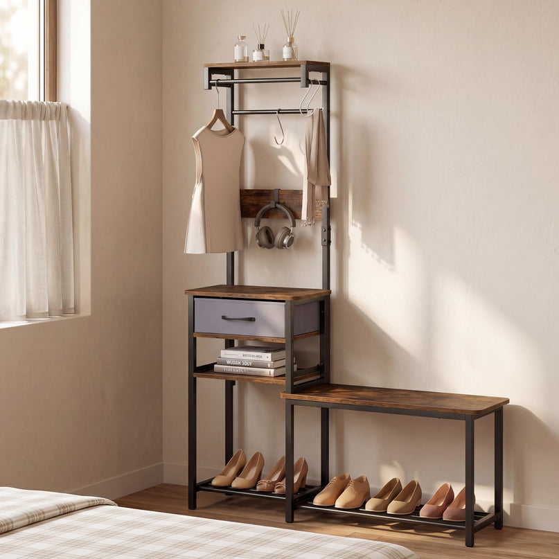 Giantex 7-in-1 Hall Tree with Bench and Shoe Storage