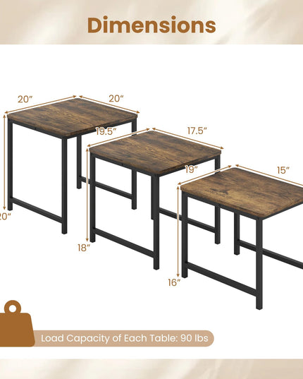 Giantex Modern Nesting Coffee Table Set of 3 with Metal Frame for Small Space