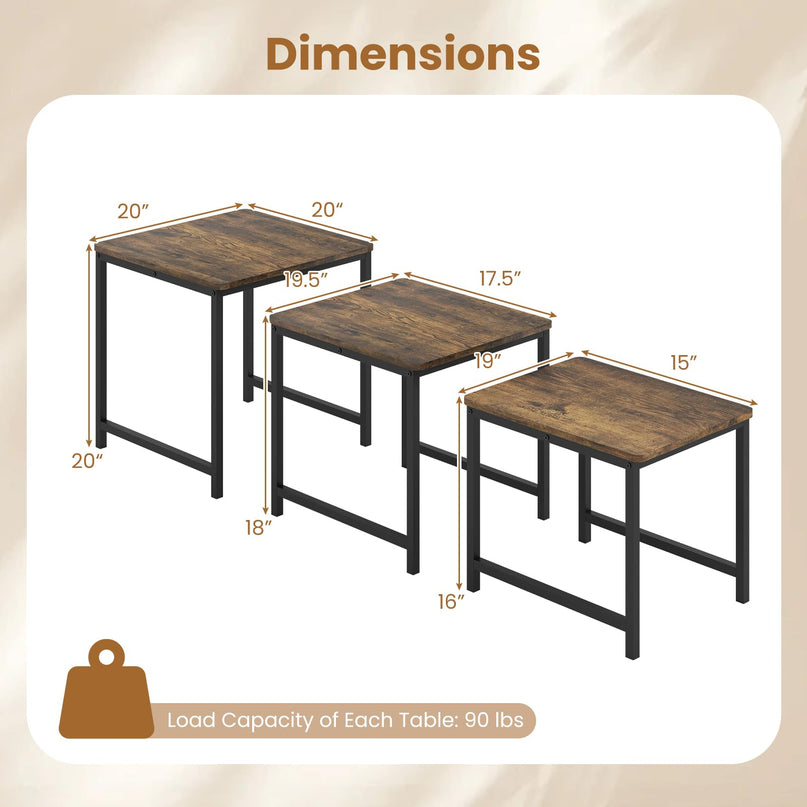 Giantex Modern Nesting Coffee Table Set of 3 with Metal Frame for Small Space
