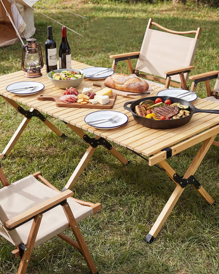 Giantex Portable Roll-Up Pine Wood Picnic Table with Carry Bag