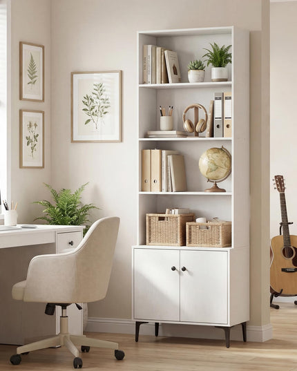 Giantex 68.5" Tall Bookcases with 2 Doors | Floor Standing 5 Tier Bookshelf Display Shelves