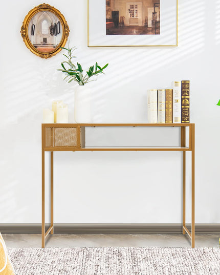 Giantex Console Tables for Entryway - Faux Marble Sofa Table with Wire Basket, 43.5" x 16" x 35.5" Entry Table