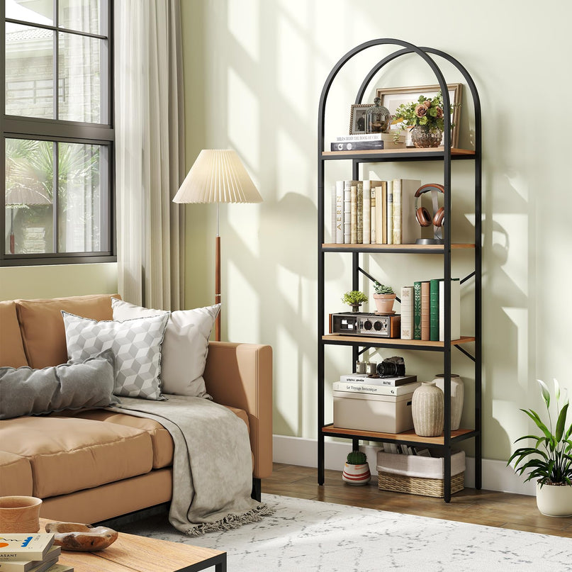 GIANTEX 4-Tier Arched Industrial Bookcase with Metal Frame (1/2)
