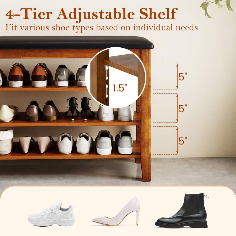 Giantex 4-Tier Shoe Rack Bench with Adjustable Shelves