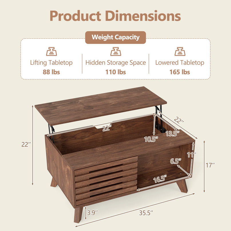 GIANTEX 35.5" Lift Top Coffee Table with Storage for Living Room