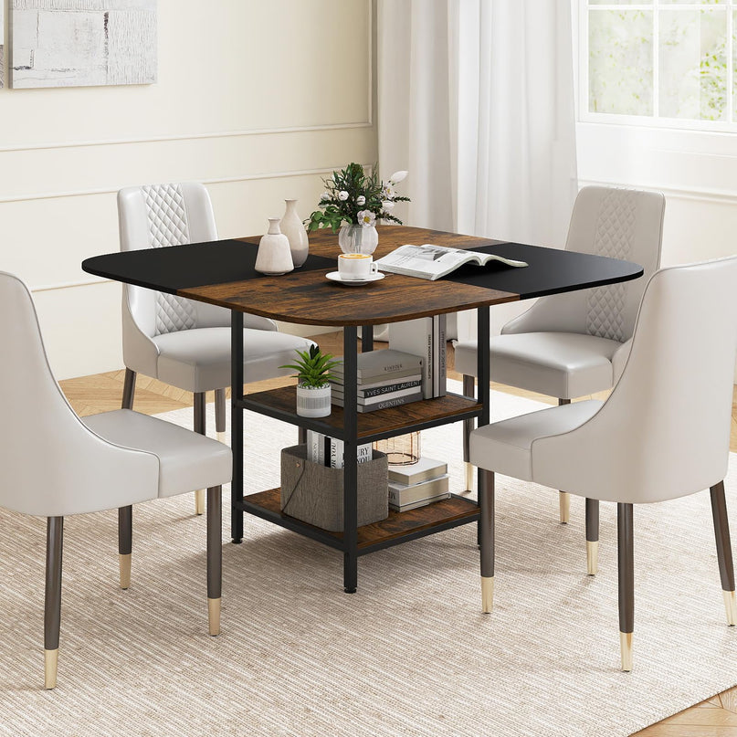 Table à manger carrée Giantex de 120,6 cm pour 4 personnes avec étagère de rangement à 2 niveaux