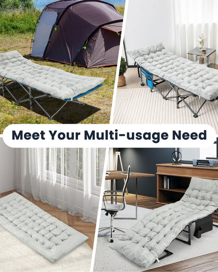 Giantex Camping Cot Pad, 75" x 27.5" x 3" Recliner Cushion with 4 Fixing Straps, Thickened Cushion for Lounge Chair and Swing