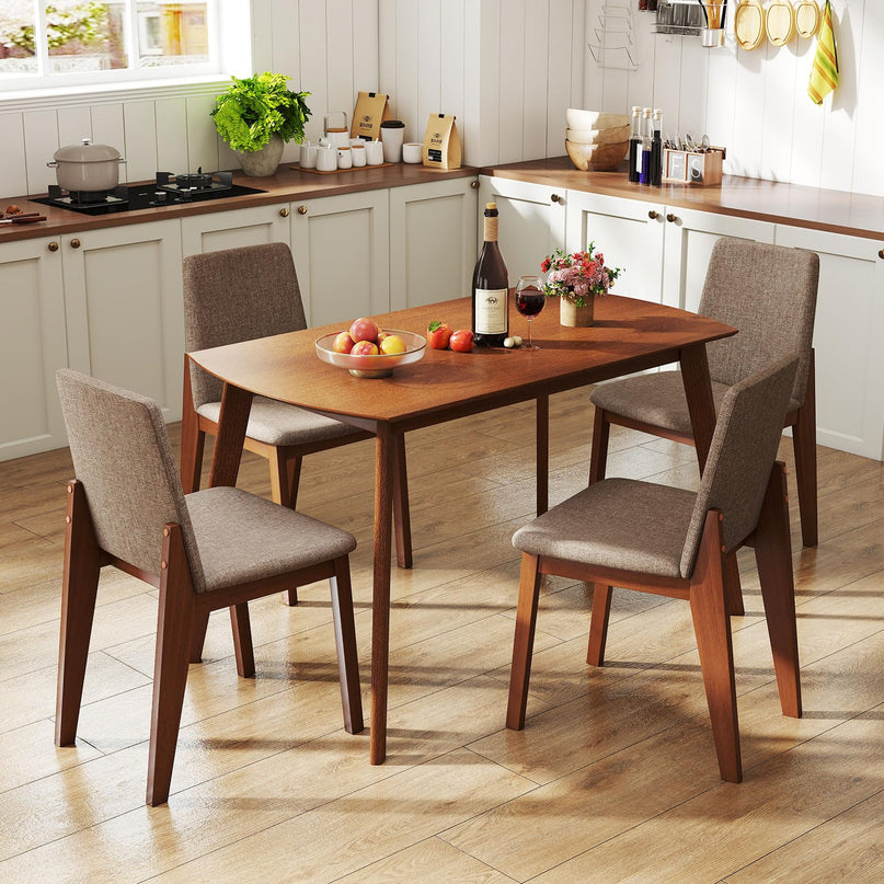 Giantex Dining Table Set for 4 | Rectangular Kitchen Table and Chairs Set w/Rubber Wood Frame