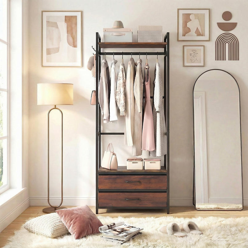 Giantex Clothes Rack with Drawers | Heavy Duty Clothing Garment Rack with Side Hooks and Metal Frame