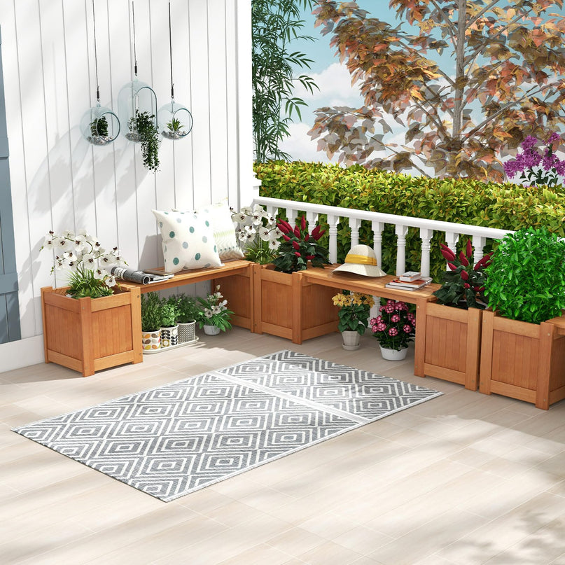 Giantex 2-in-1 Outdoor Bench with 2 Raised Garden Beds