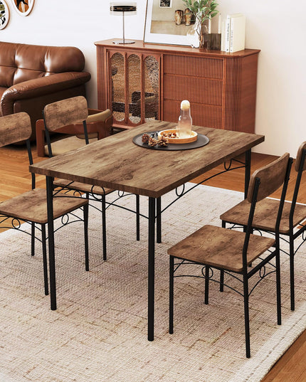 Giantex Rectangle Kitchen Table and 4 Farmhouse Dining Chairs with Heavy-Duty Metal Frame