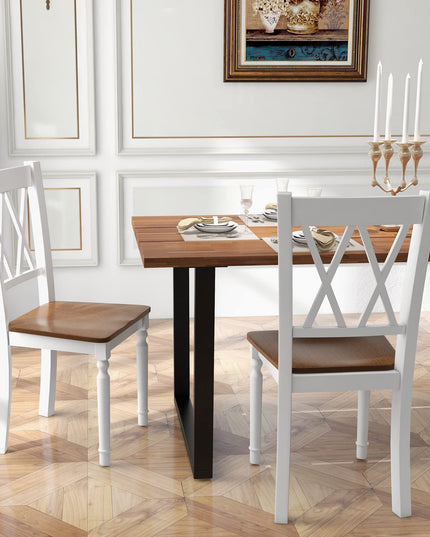 Giantex Dining Room Chairs Set of 2 White, Wooden Farmhouse Kitchen Chairs with Rubber Wood Seat
