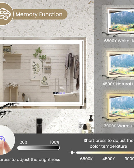 LED Bathroom Mirror, Lighted Beveled Edge Vanity Mirror Wall Mounted