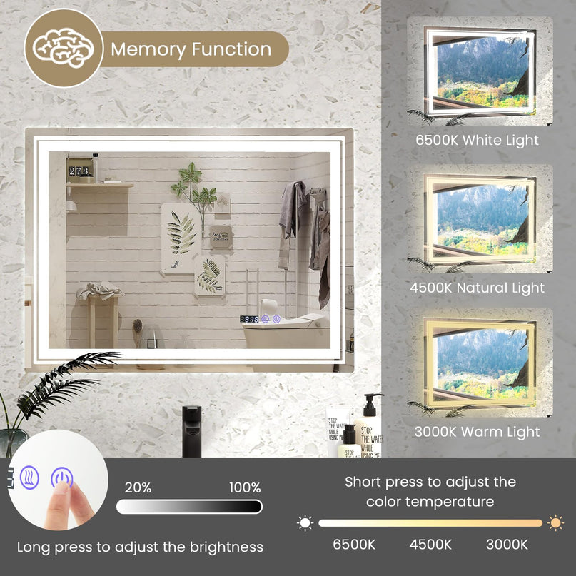 LED Bathroom Mirror, Lighted Beveled Edge Vanity Mirror Wall Mounted