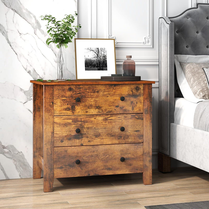 Giantex Small 3-Drawer Dresser for Bedroom - 28.5” x 18” x 26” Wide Chest of Drawers, Modern Large Nightstand