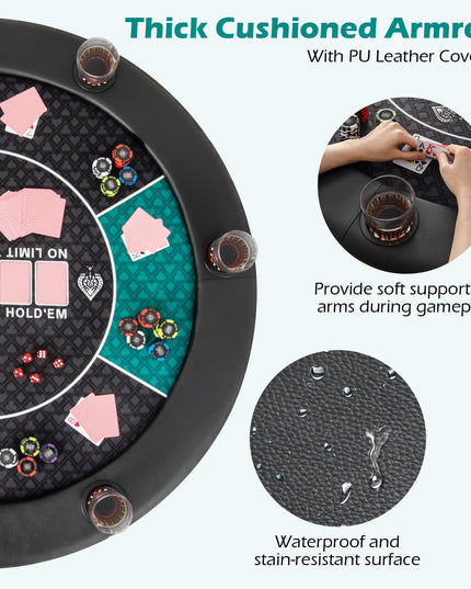 Giantex 48" Poker Table Top, 6 Player Foldable Round Blackjack Poker Table Topper w/Carrying Bag