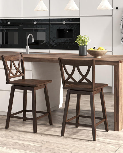 Giantex 24" Bar Stools Set of 2/4, Swivel Wooden Bar Chairs with Rubber Wood Frame, Dark Grey