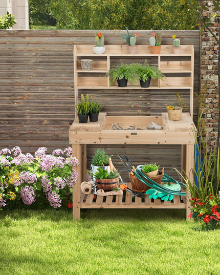Giantex Garden Potting Bench Table, Large Workbench Table with Shelves, 43.5"x19.5"x 60.5"