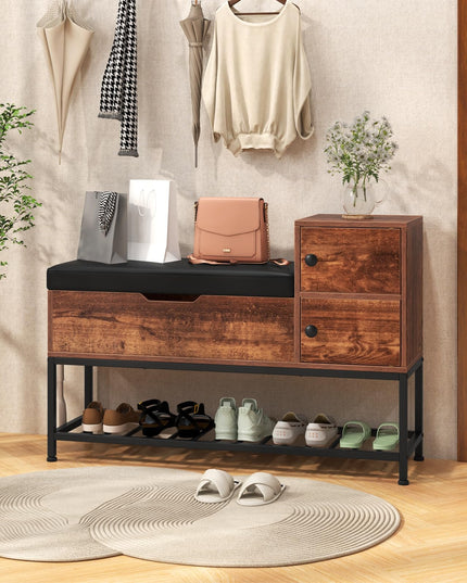 Giantex Shoe Bench with Storage - Entryway Bench with Shoe Rack, Flip Top Storage Box, 2 Door Cabinets, Padded Cushion