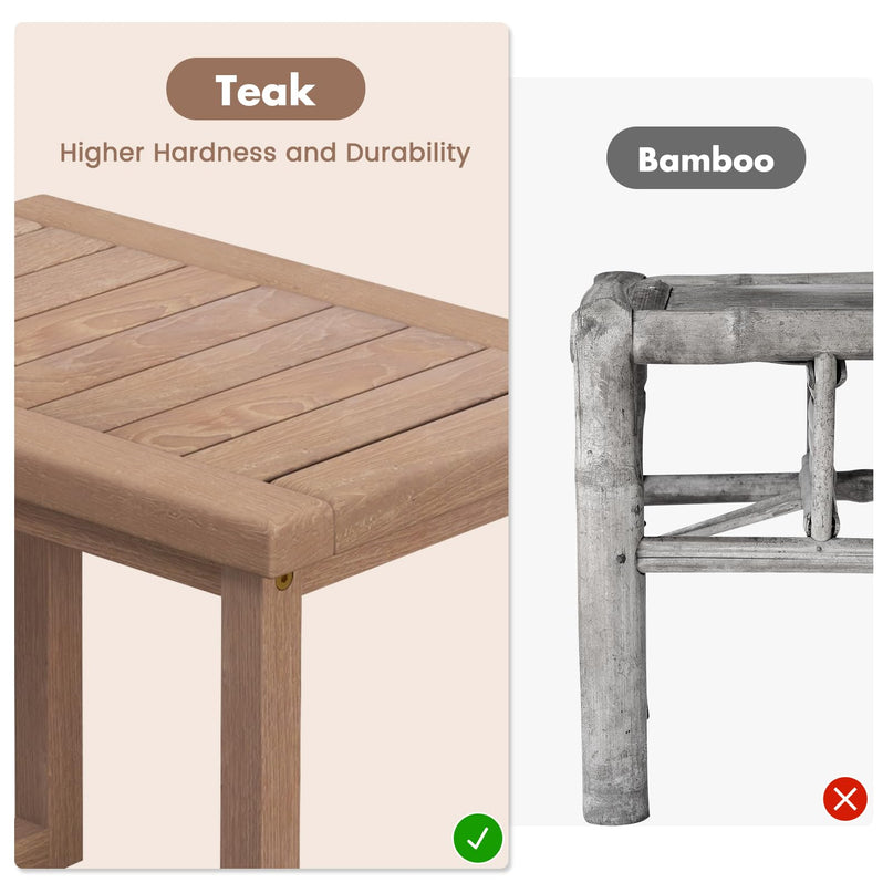 Giantex Teak Shower Bench for Inside Shower, 19" Waterproof Teak Shower Stool with Non-Slip Foot Pads