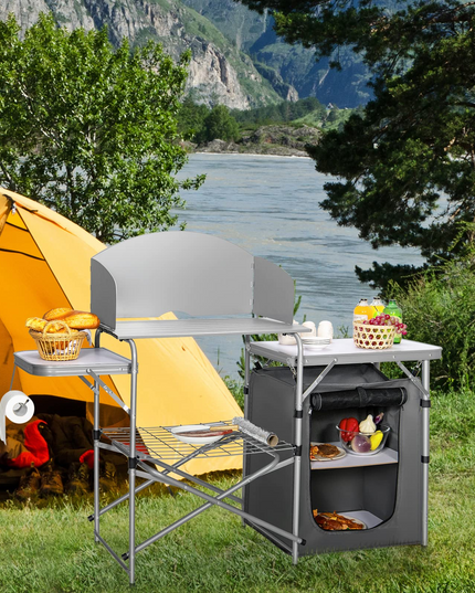 Giantex Folding Grill Table with 26'' Tabletop and Detachable Windscreen