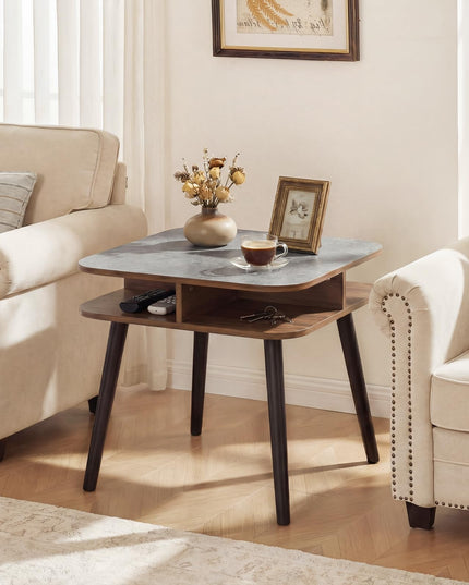 Table d'appoint à 2 niveaux en faux marbre Giantex avec étagères de rangement et pieds en bois d'hévéa