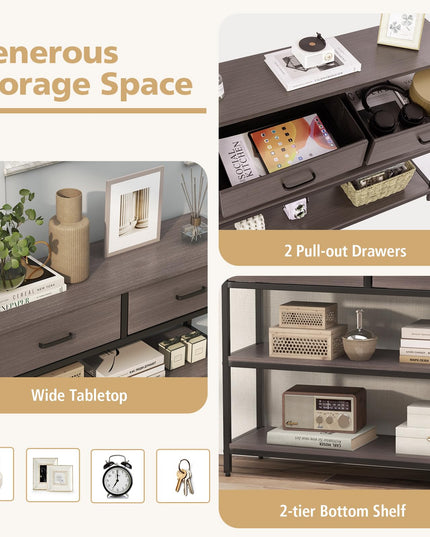 Giantex 3-Tier Entryway Table with Storage, Sofa Table w/ 2 Large Drawers, 2 Open Storage Shelves