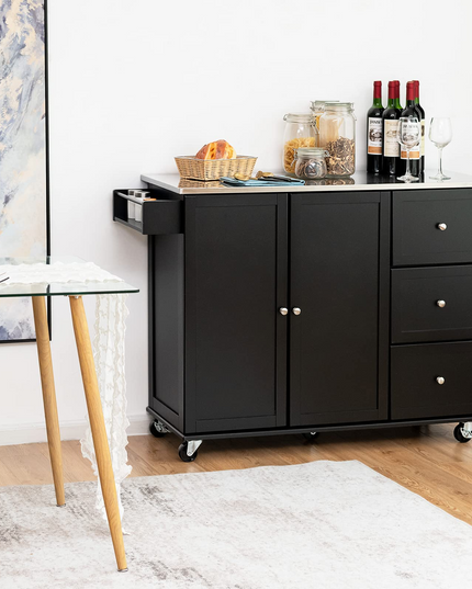 Giantex Kitchen Island with Stainless Steel Countertop, Dark Brown