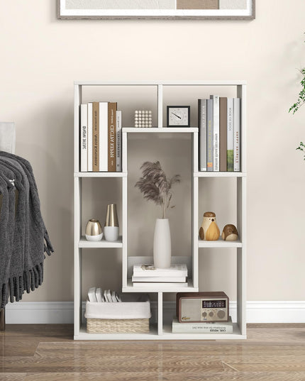 Giantex 7-Cube Bookcase White, Modern Freestanding Wooden Rectangular Bookshelf with Anti-Tipping Kits