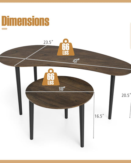 Giantex Lot de 2 tables gigognes avec pieds de support en bois massif