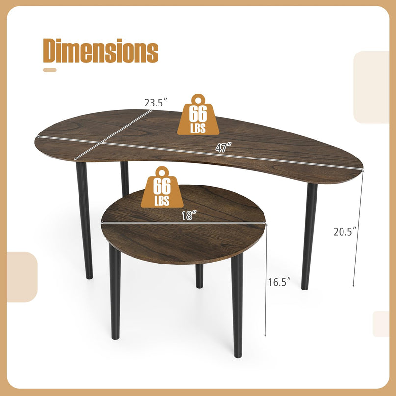 Giantex Lot de 2 tables gigognes avec pieds de support en bois massif